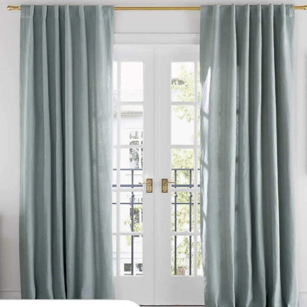 CRATE & BARREL EUROPEAN FLAX CERTIFIED LINEN DRAPERY PANEL SET OF 2 - 52…